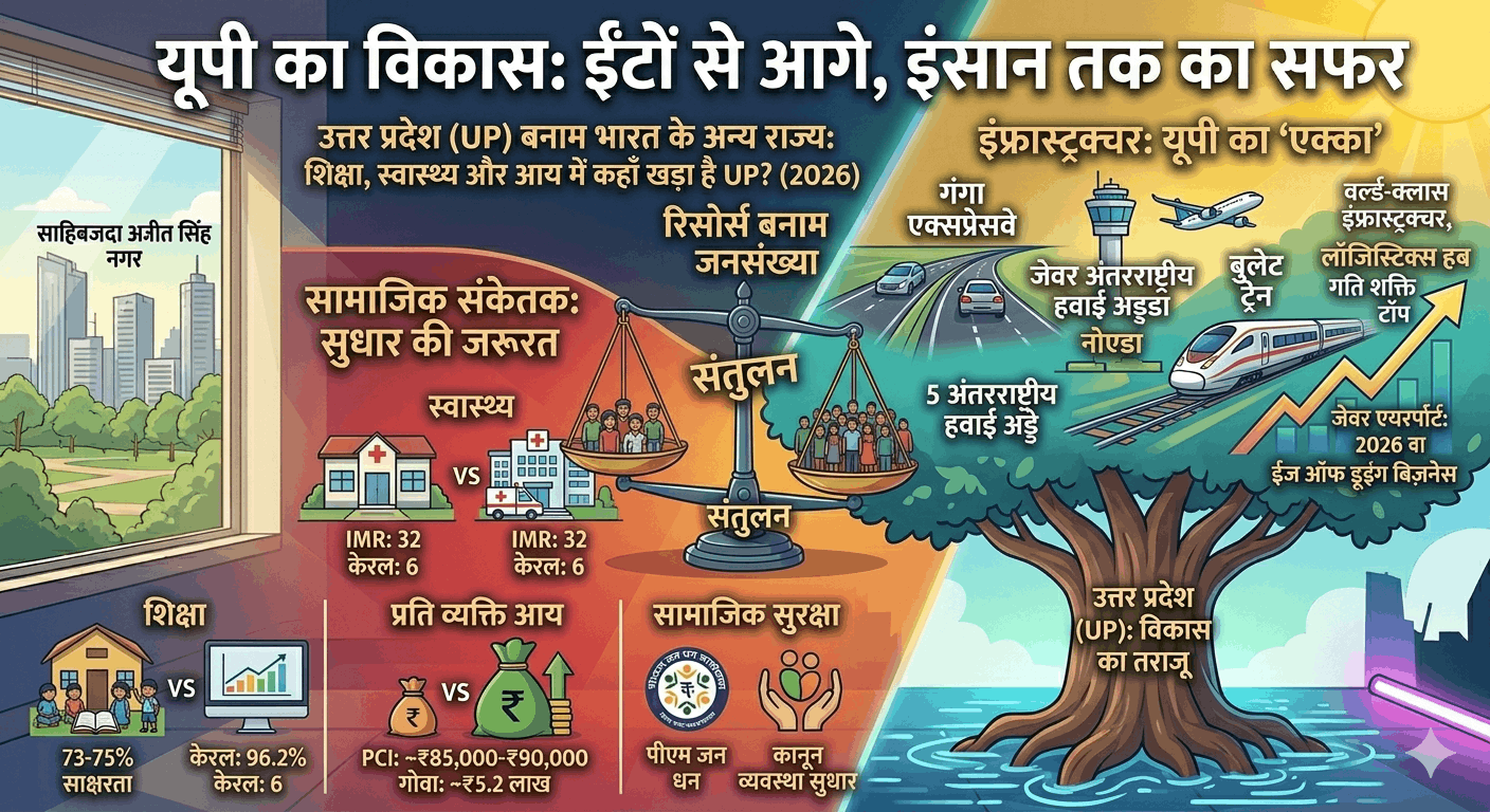 उत्तर प्रदेश (UP) बनाम भारत के अन्य राज्य: शिक्षा, स्वास्थ्य और आय में कहाँ खड़ा है UP? (2026)