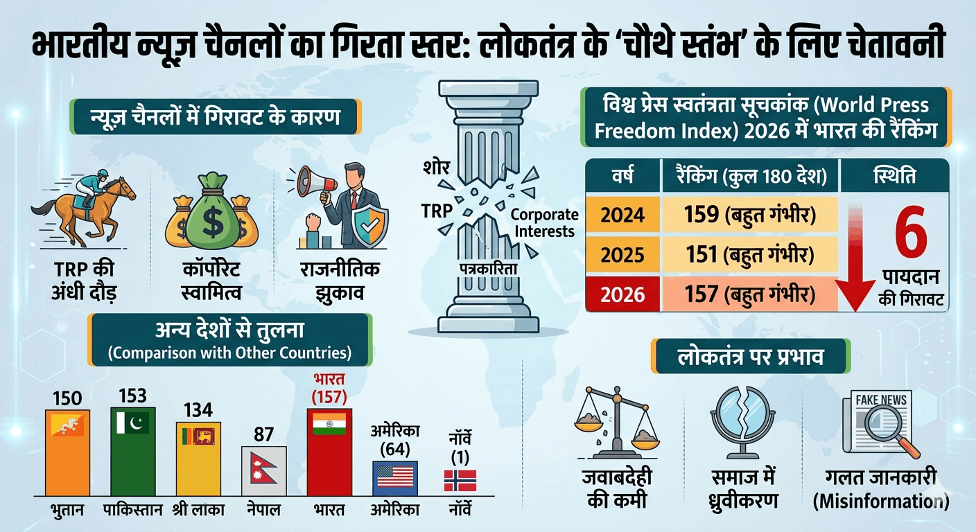 भारतीय समाचार चैनलों का गिरता स्तर: लोकतंत्र के 'चौथे स्तंभ' के लिए एक गंभीर चेतावनी