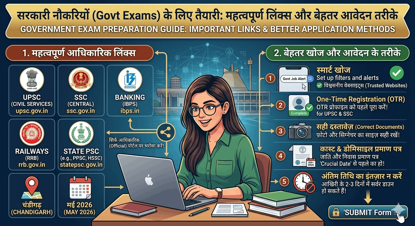 Govt Exams की तैयारी: सही तरीके से सरकारी नौकरी कैसे खोजें और अप्लाई करें? (Important Links)